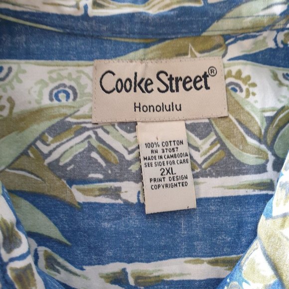 Cooke Street Men 2XL Short Sleeve Shirt Reverse Print Vacation Beach Bamboo Blue - Picture 5 of 8